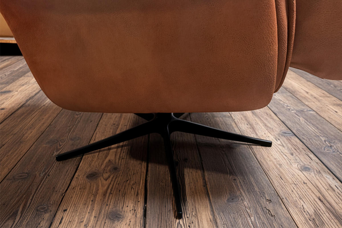 RELAXSESSEL-SET JOSIANE Braun Lederfaserstoff Relaxfunktion - Schwarz/Braun, Leder/Metall (78/107/87cm) - KAWOLA