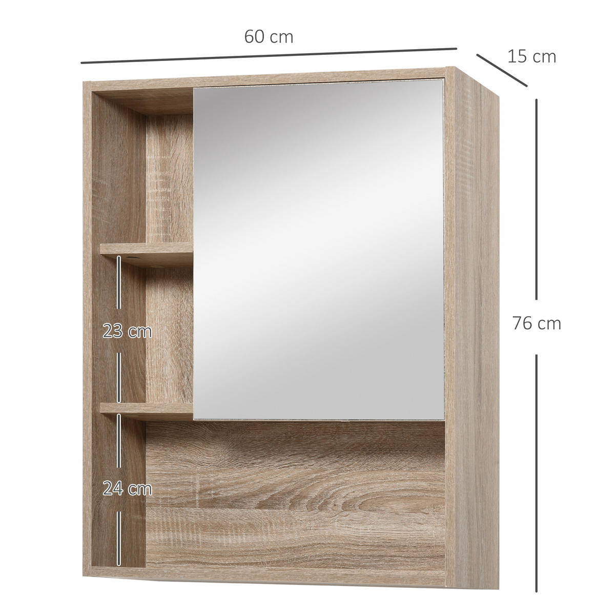 SPIEGELSCHRANK, Wandmontage mit höhenverstellbarem Einlegeboden, Innenraum,60x15x76cm - Braun, Glas (60/76/15cm) - Vallsero