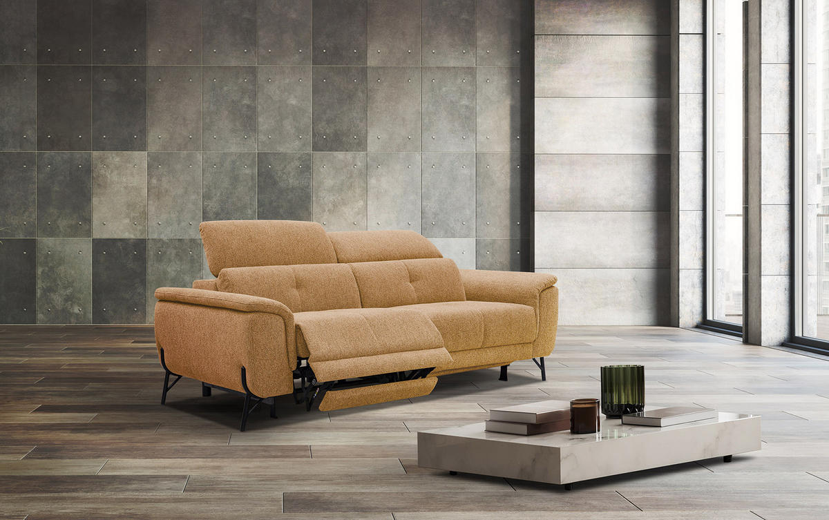 SOFA AVENA 3-Sitzer mit 2 Relaxfunktionen, orange - Orange, Holzwerkstoff/Textil (204/80/108cm) - Courtois Laville