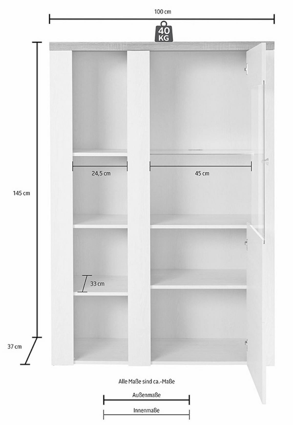 VITRINE Larona Eiche Riviera 100 / 37 /145cm - Hellbraun/Eichefarben, Holz/Holzwerkstoff (100/145/37cm) - Feldmann-Wohnen