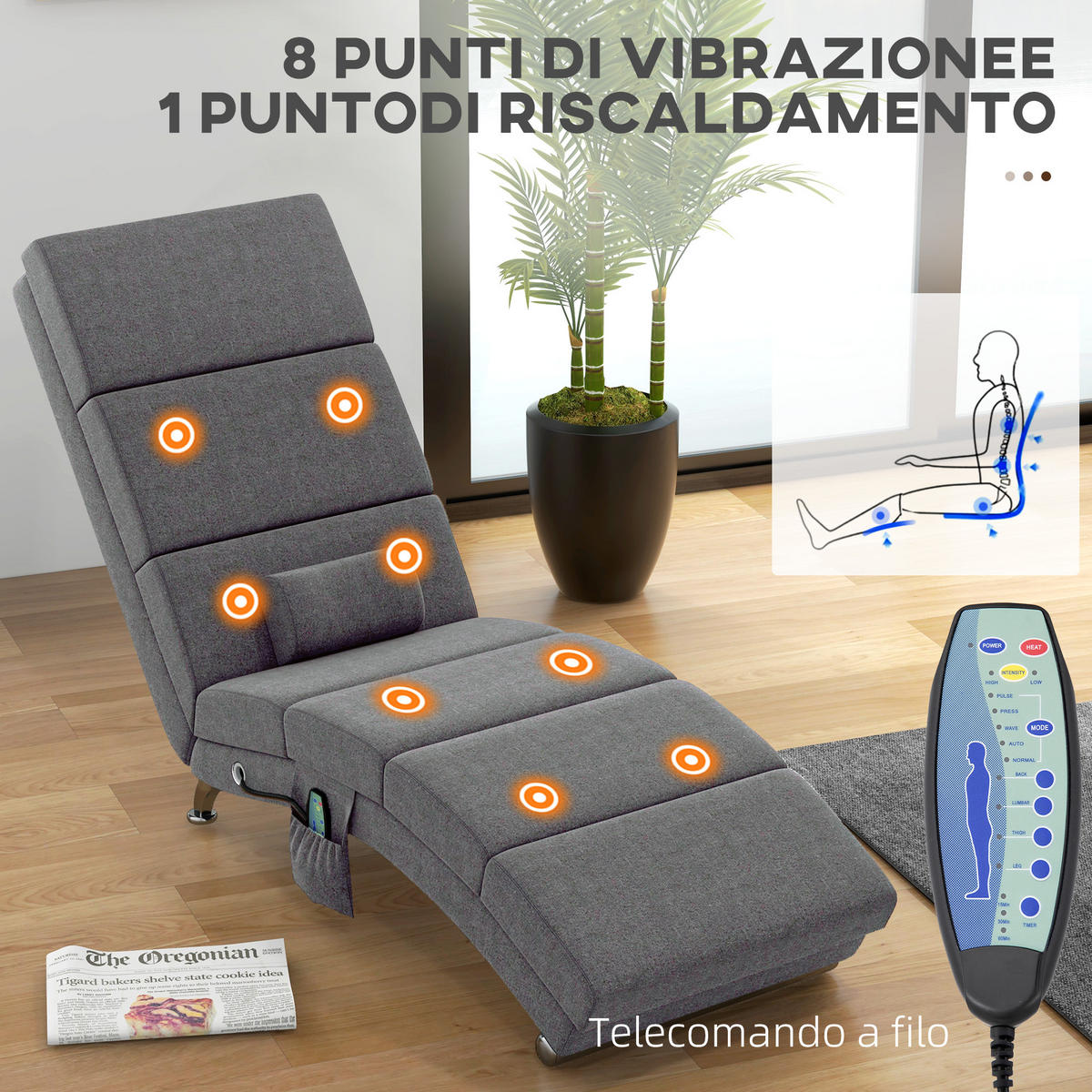 MASSAGESESSEL,8 Vibrationspunkte Heizung 5 Modi Timer Fernbedienung,grau - Grau, Textil (56/84/168cm) - Vallsero