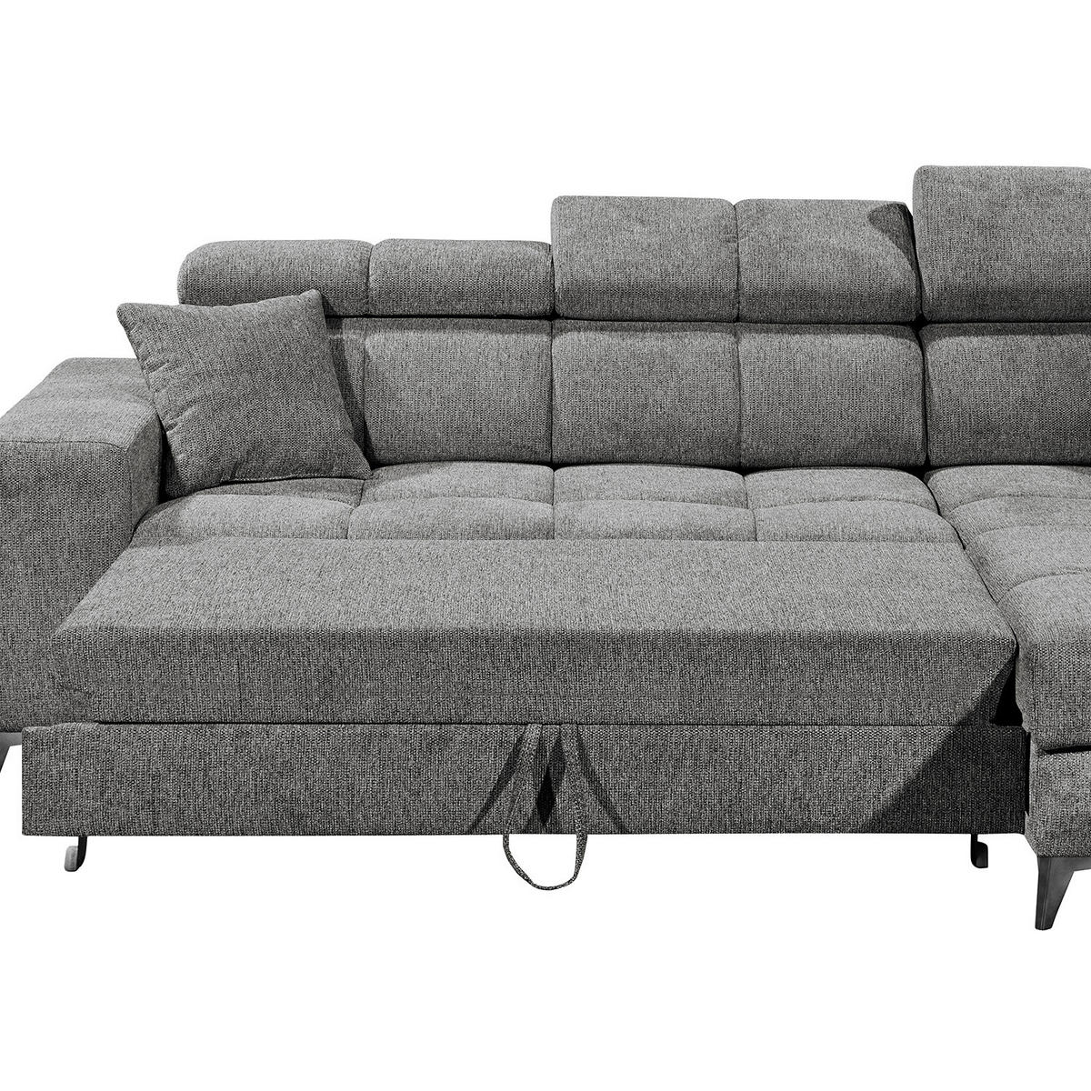 ECKSOFA mit Longchair - Kopfstütze verstellbar, Schlaffunktion, Bettkasten - Anthrazit/Schwarz, Kunststoff/Textil (268/172cm) - home24