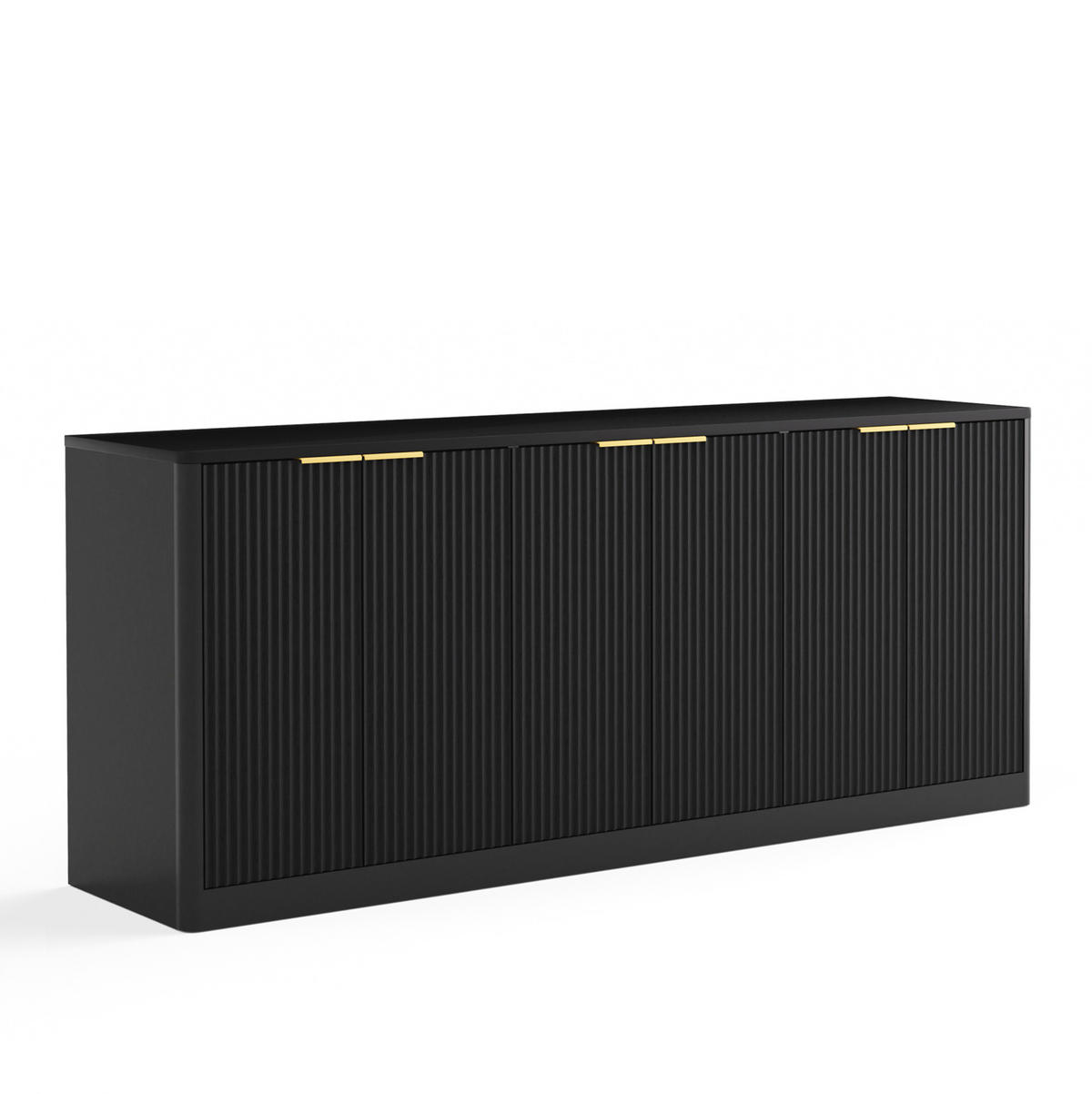 SIDEBOARD 170/40/70,5 cm in Schwarz mit 6 Türen und Wellenfront - Schwarz, Holzwerkstoff (170/70.5/40cm) - Flora Grace