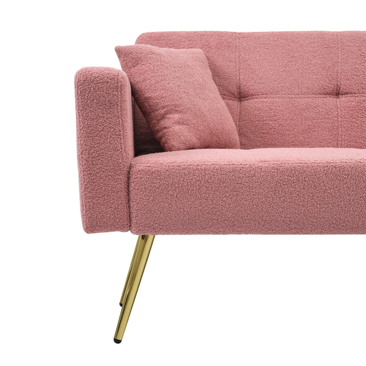 2-SITZER-SOFA Sherpa Pink mit Bettfunktion, Kissen und Seitentaschen - Rosa, Holzwerkstoff/Textil (175/72/64cm) - WISHDOR
