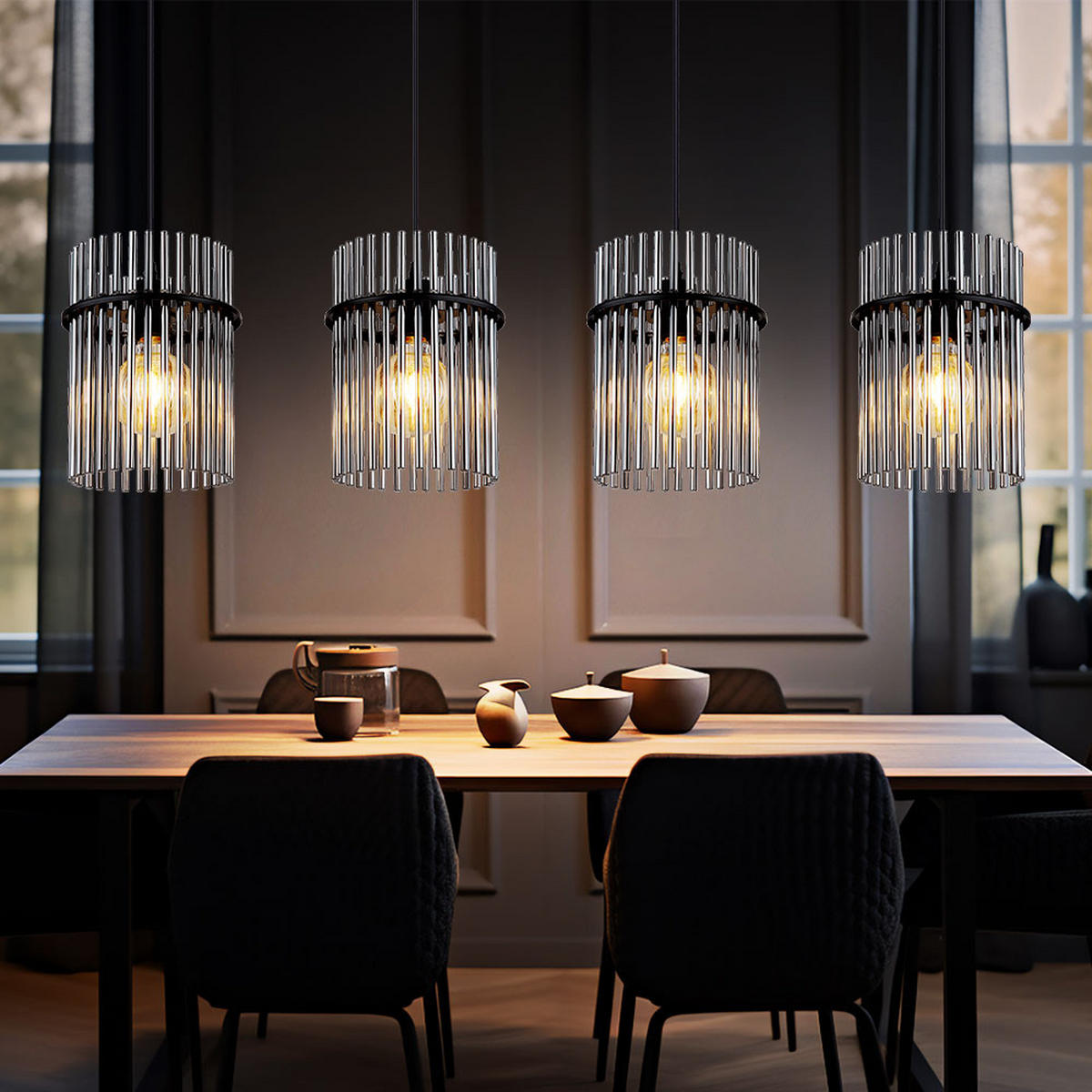 LED HÄNGELEUCHTE Metall Schwarz Rauchglas - Schwarz, Glas (110/20/140cm) - Globo Lighting