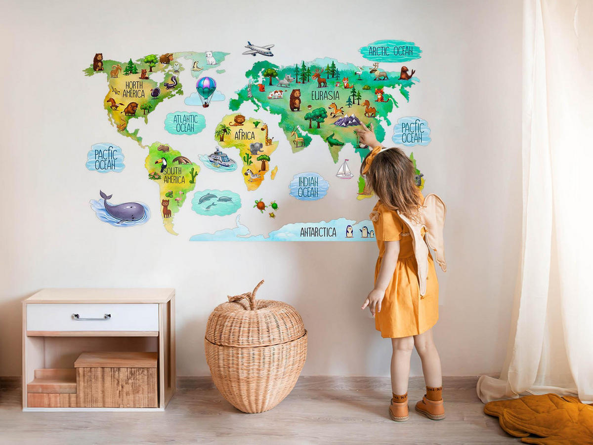 WANDAUFKLEBER 80x125cm - Bunte Weltkarte - Multicolor, Kunststoff (80/125/0.1cm) - Wallfluent