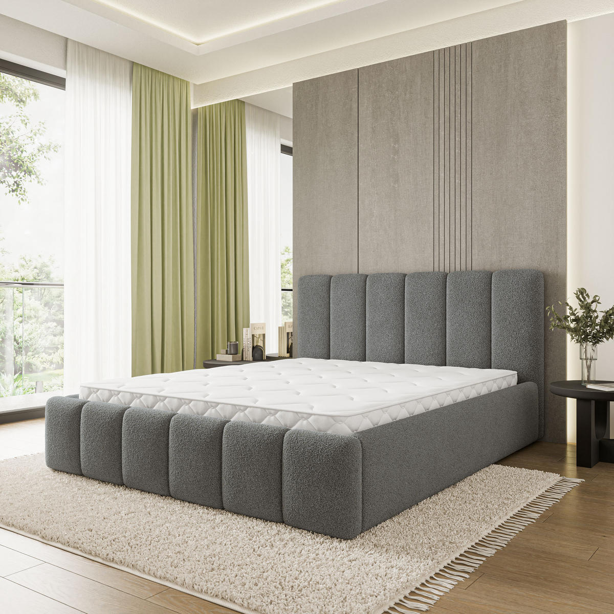 POLSTERBETT ATTORA Q 180x200 cm mit Bettkästen - Grau - Grau, Holz (180/200cm) - MASSENO