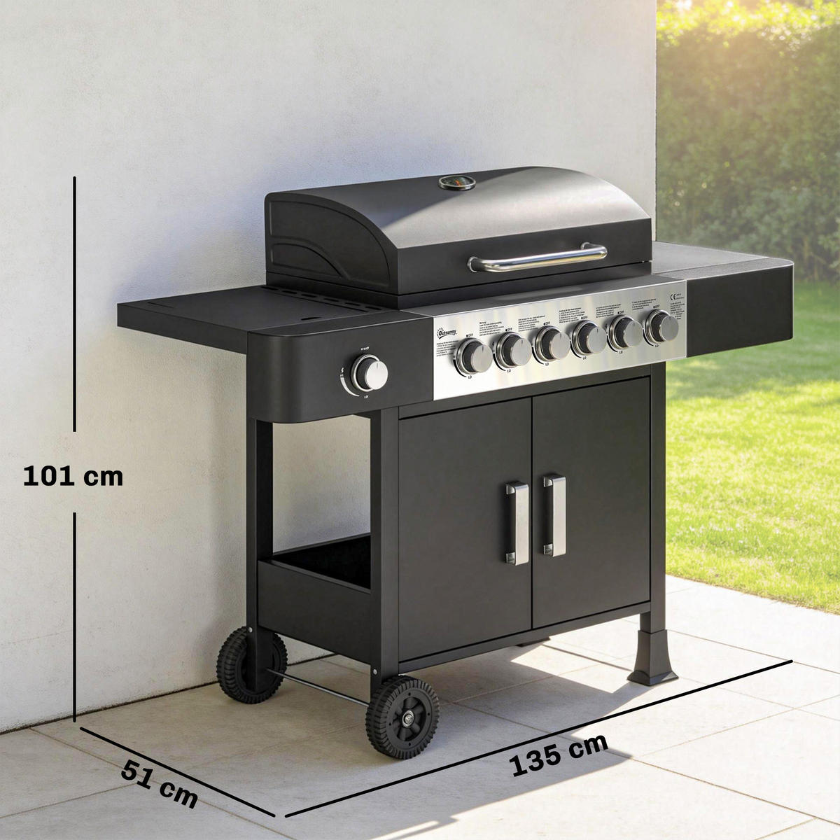 GASGRILL Stahl Edelstahl Schwarz - Schwarz, Metall (51/101/135cm) - Outsunny