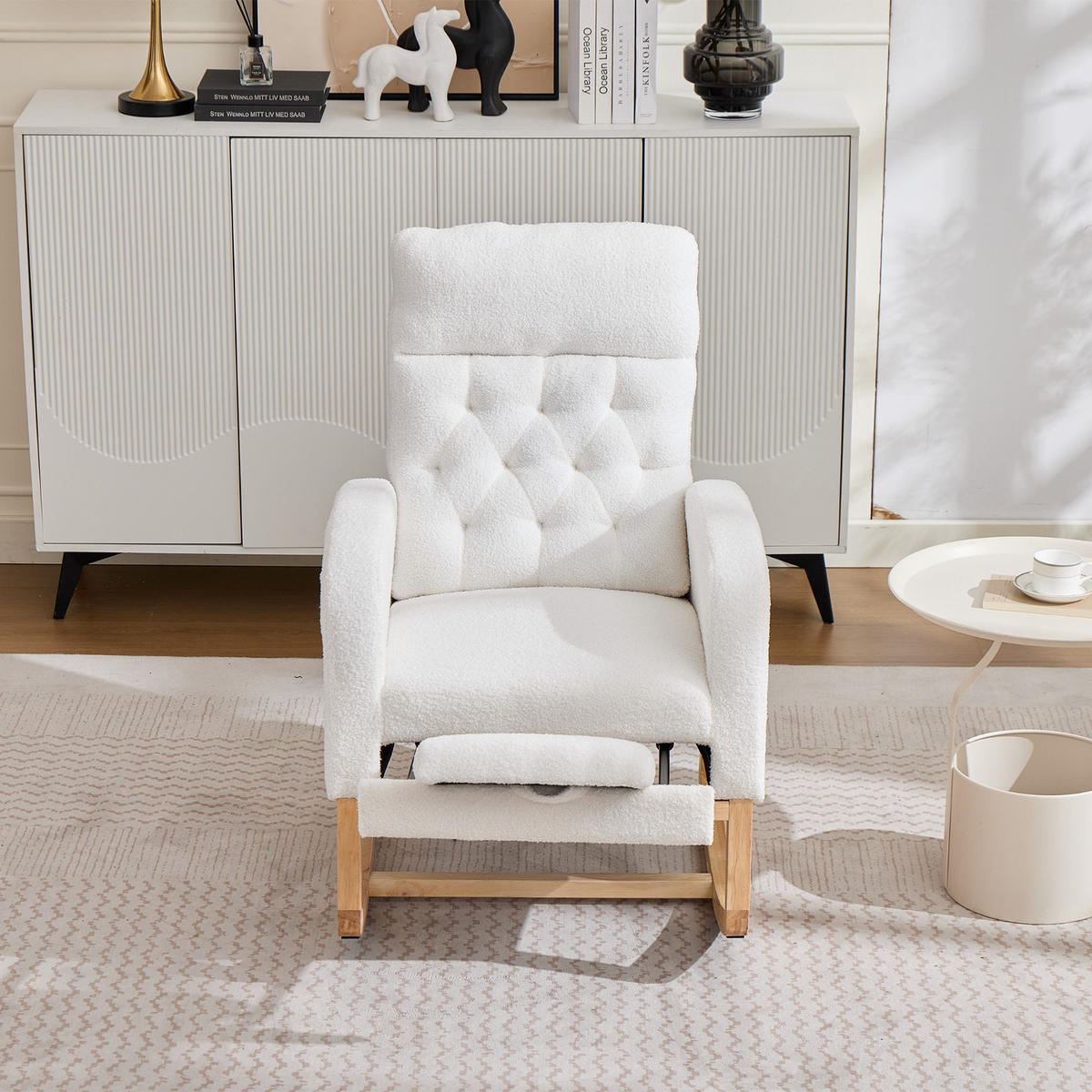 SCHAUKELSTUHL Creme Polyester mit Fußstütze verstellbar und Rückenlehne Lendenkissen - Creme, Textil (70/97.5/89cm) - Oxeza