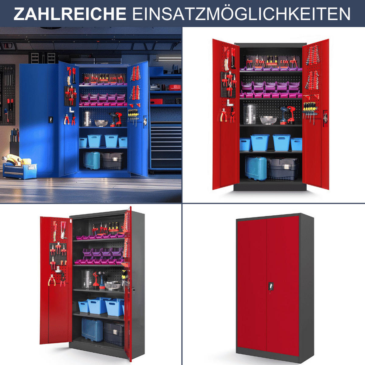 WERKZEUGSCHRANK mit Lochwand BRUNO 185x92x50cm Anthrazit-Rot - Rot, Metall (92/185/50cm) - Jan Nowak