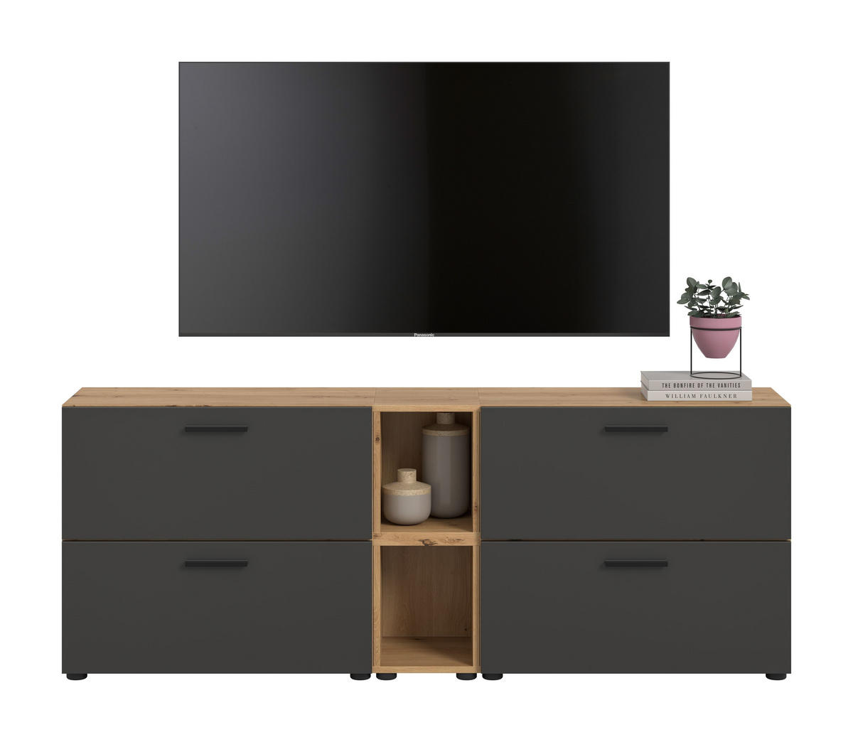 WOHNKOMBINATION THE ONE (B/H/T: ca. 176/67/34 cm) in Artisan Oak Nachbildung/Basalt grau - Eiche Artisan, Holzwerkstoff (176/67/34cm)