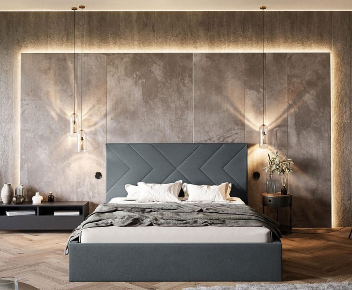 BETT Grafit OLDO 1 Gepolstert Mit Bettkasten 160x200 cm - Schwarz/Graphitfarben, Textil (160/200cm) - Sepro Meble