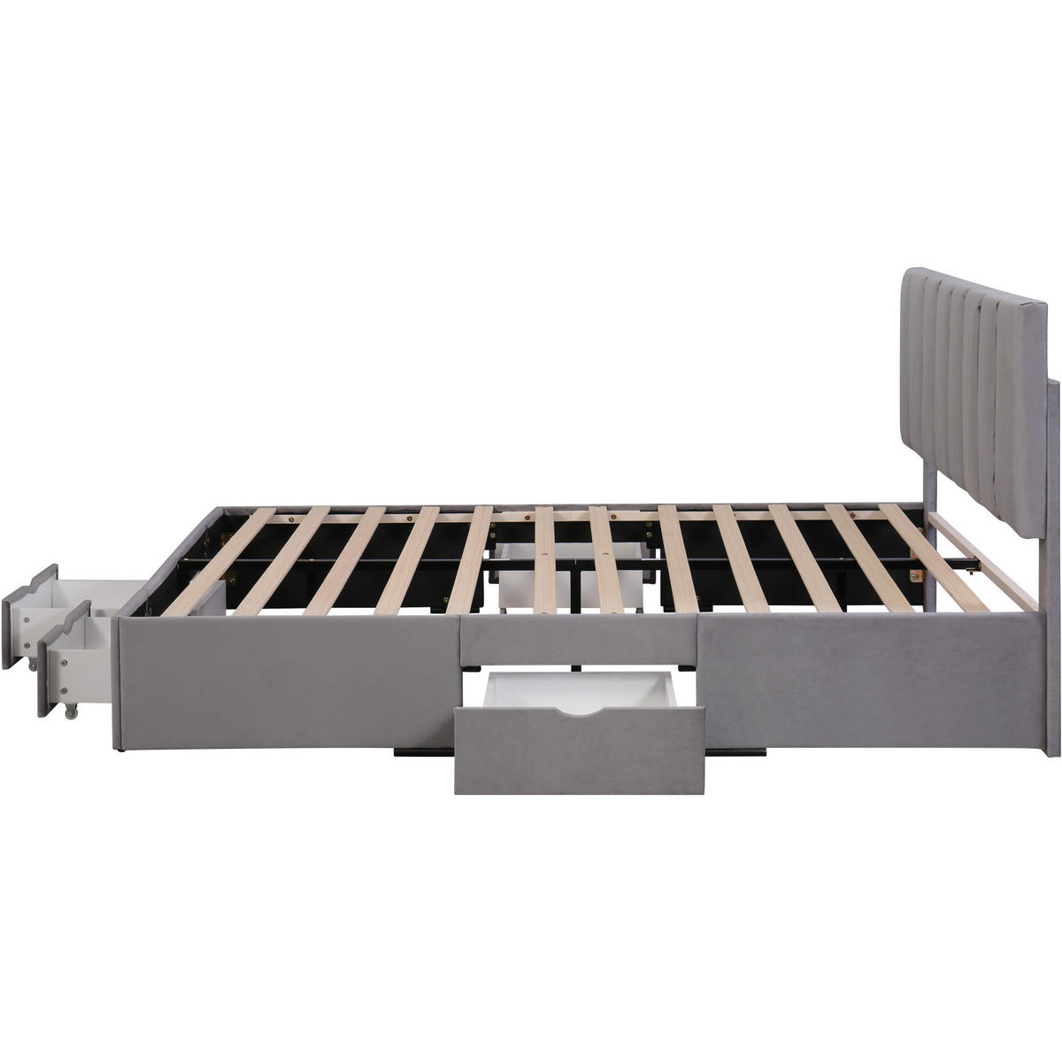 POLSTERBETT 160/200 cm grau aus Samt mit Lattenrost 4 Schubladen - Grau, Textil (160/200cm) - OKWISH
