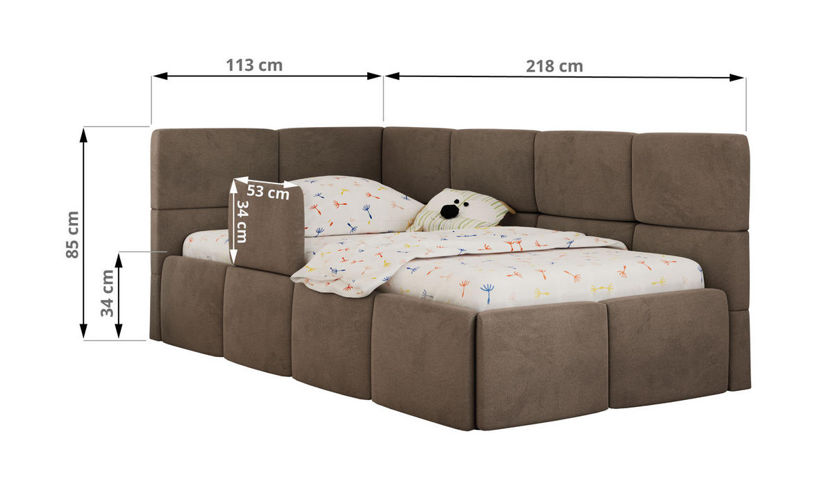 DĚTSKÁ POSTEL ARVO ALTA 90/200 - Hnědá Samet - Pravá - světle hnědá, textil (90/200cm) - MKS