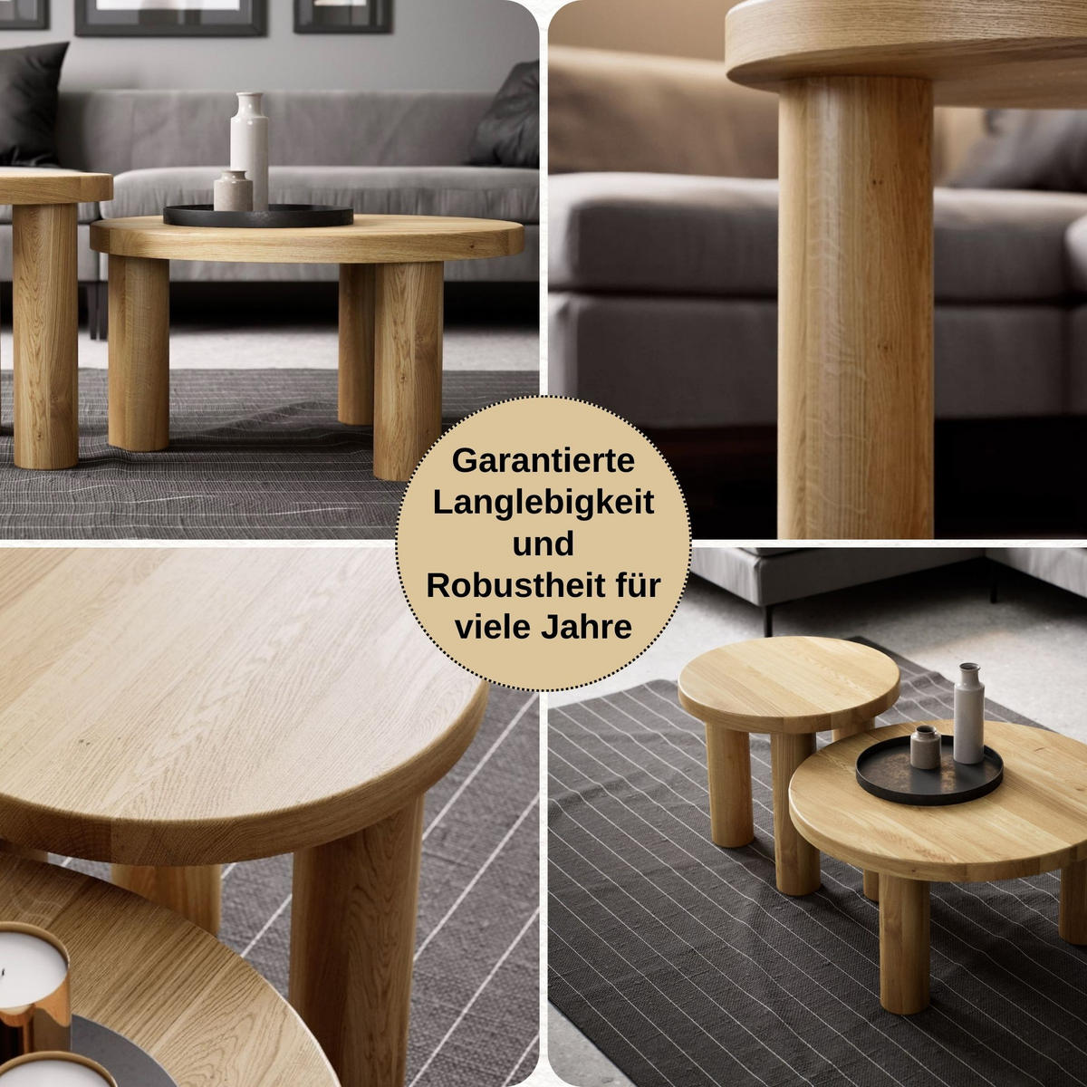 COUCHTISCH Eichenholz vollmassiv rund Naturbelassenen 70/70/37 - Naturfarben, Holz (70/70/37cm)