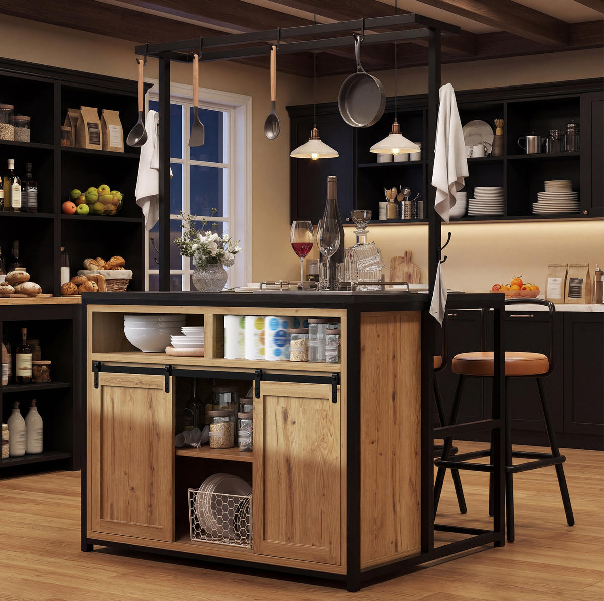 KÜCHENSCHRANK mit Arbeitsplatte 107 x 62 x 183 cm Holzoptik - Birnbaumfarben, Metall (62/183/107cm) - Beauniv