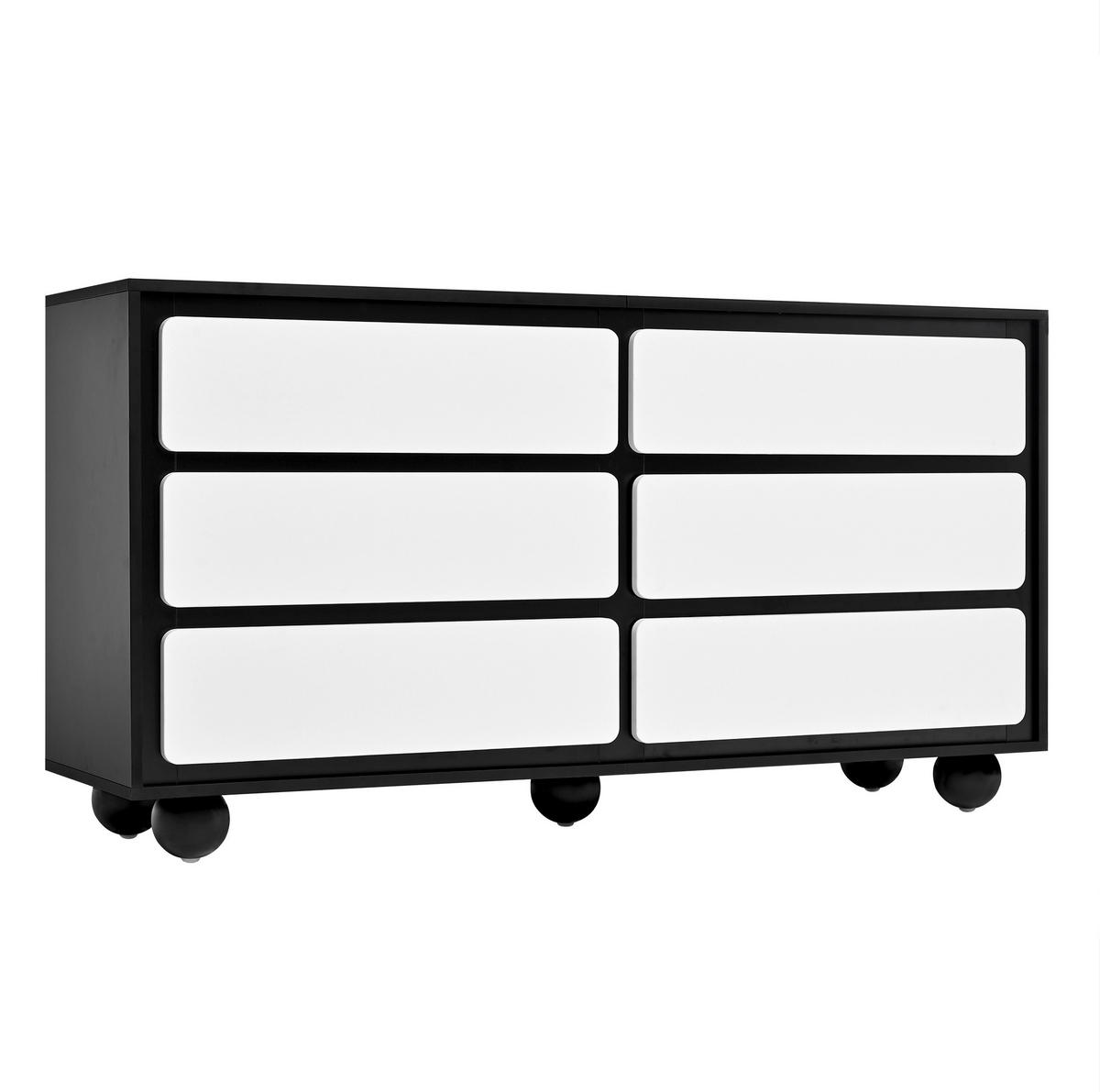 SIDEBOARD 140/38/74,5 cm mit 6 Schubladen in Weiß/Schwarz - Weiß, Holzwerkstoff (140/74.5/38cm) - BEAOK