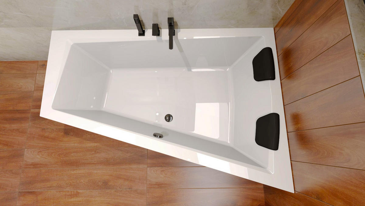 BADEWANNE Eckwanne INTIMA Rechts 180/125 + Styro + Kopfstütze Ablauf Füße - Weiß, Kunststoff (125/55.5/180cm) - bad land
