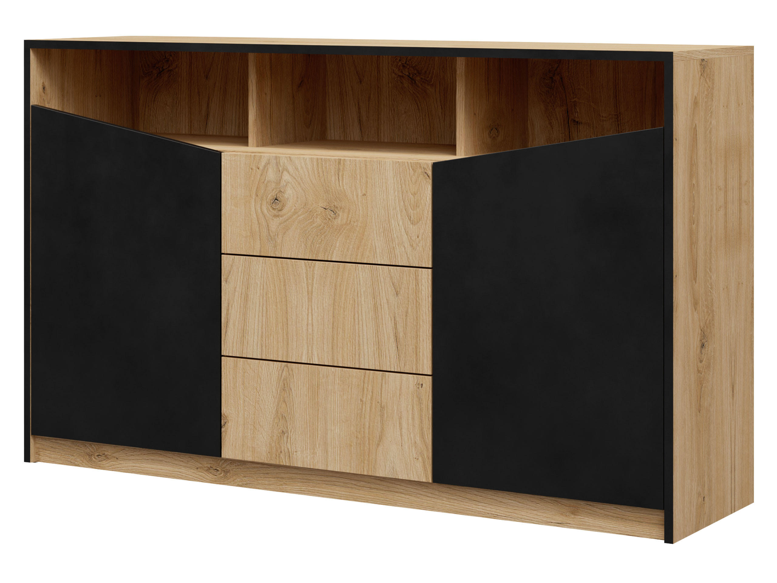 SIDEBOARD Aston 03 - Eichefarben/Schwarz, Holzwerkstoff (150/91/41cm) - MIRJAN24