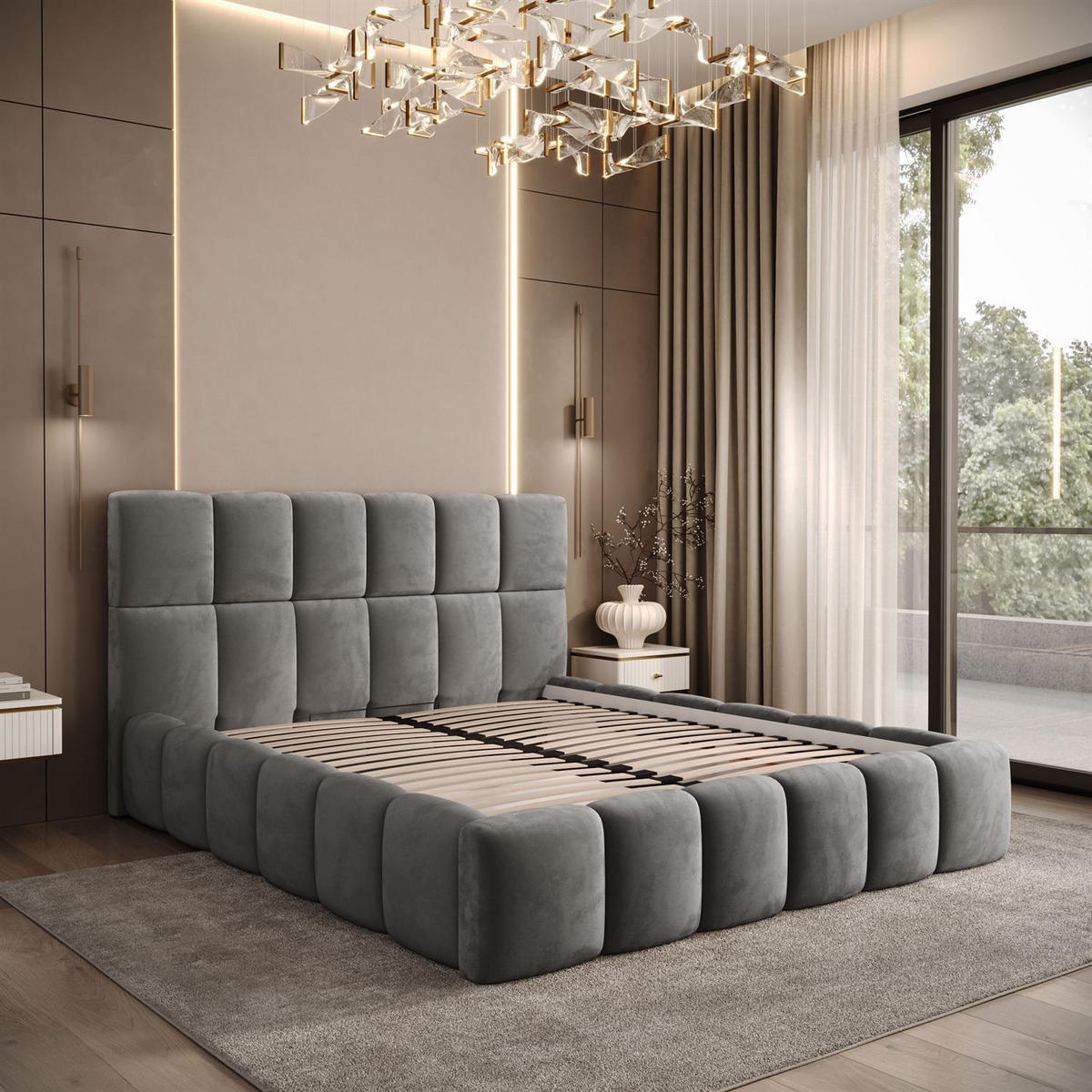 POLSTERBETT VENEZIA mit Bettkasten 180x200, Royal Velvet 250 - Grau, Textil (180/200cm) - Lookway
