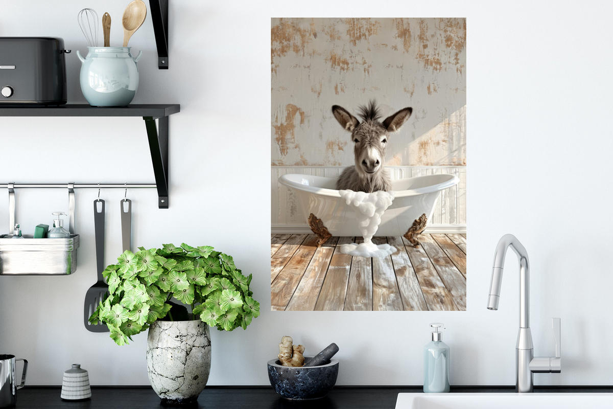 WANDTATTOO Esel - Tiere - Badewanne - Schaumstoff 40x60 cm - Weiß, Kunststoff (40/60/0.1cm) - MuchoWow