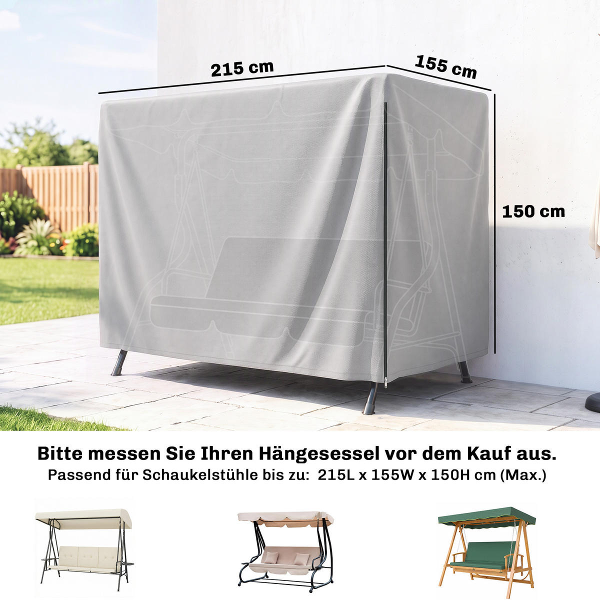 KRYT houpačky, PE, šedý - šedá, plast (155/150/215cm) - Outsunny