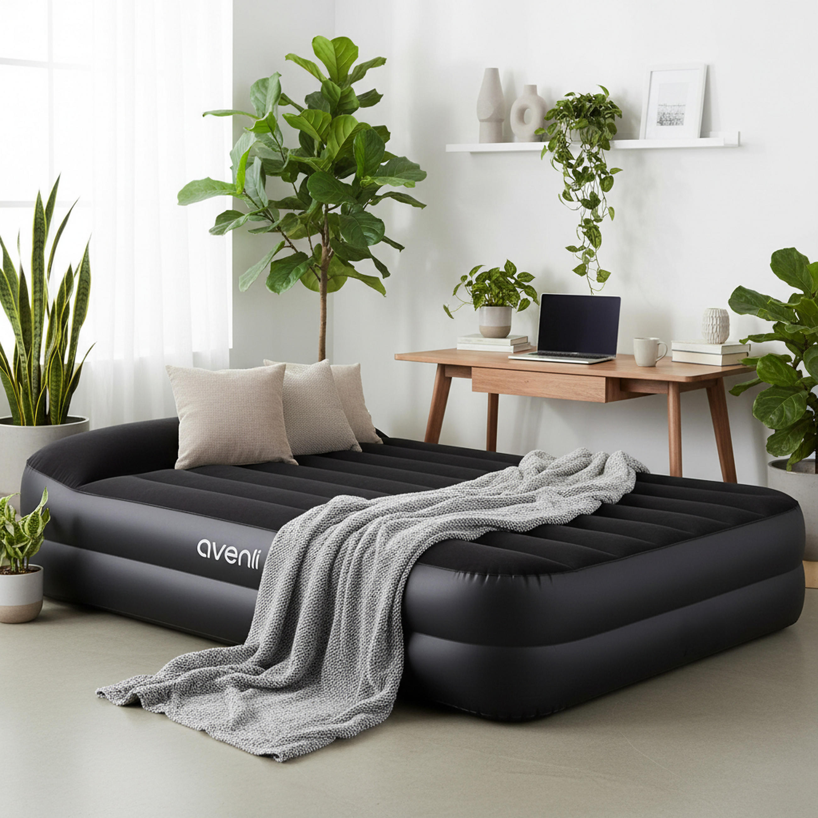 LUFTBETT Luftmatratze selbstaufblasend 203 x 152 x 46 cm mit integrierter Pumpe - Schwarz, Kunststoff (152/203cm) - Avenli