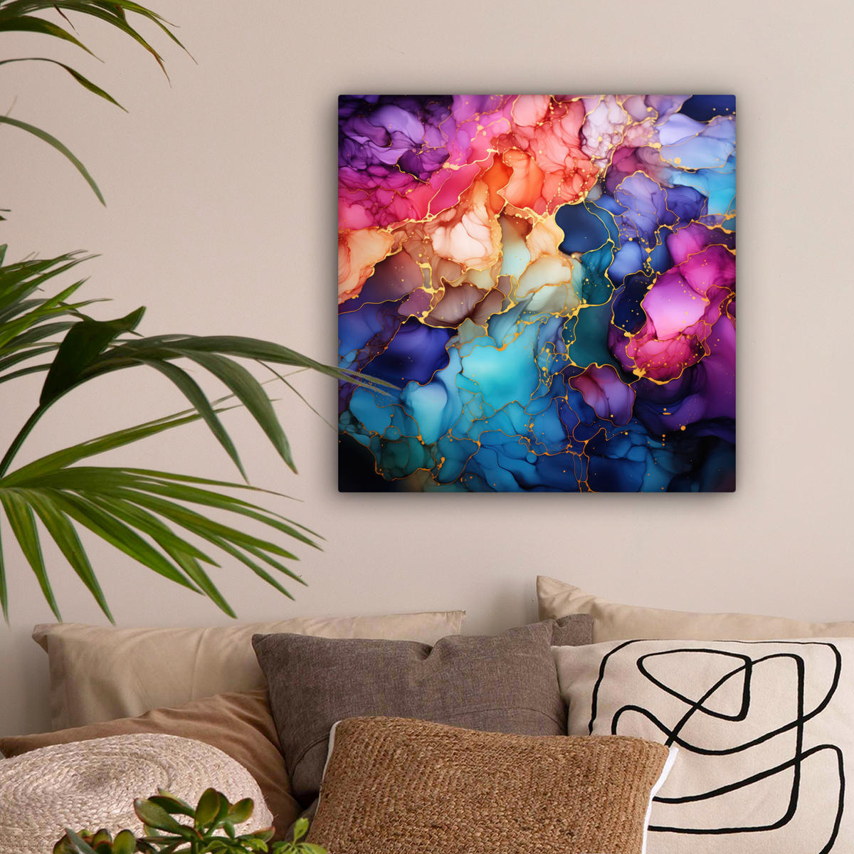 LEINWANDBILD Marmor - Bunt - Abstrakt Wandbild Wohnzimmer 50x50 cm - Multicolor, Textil (50/50cm) - MuchoWow