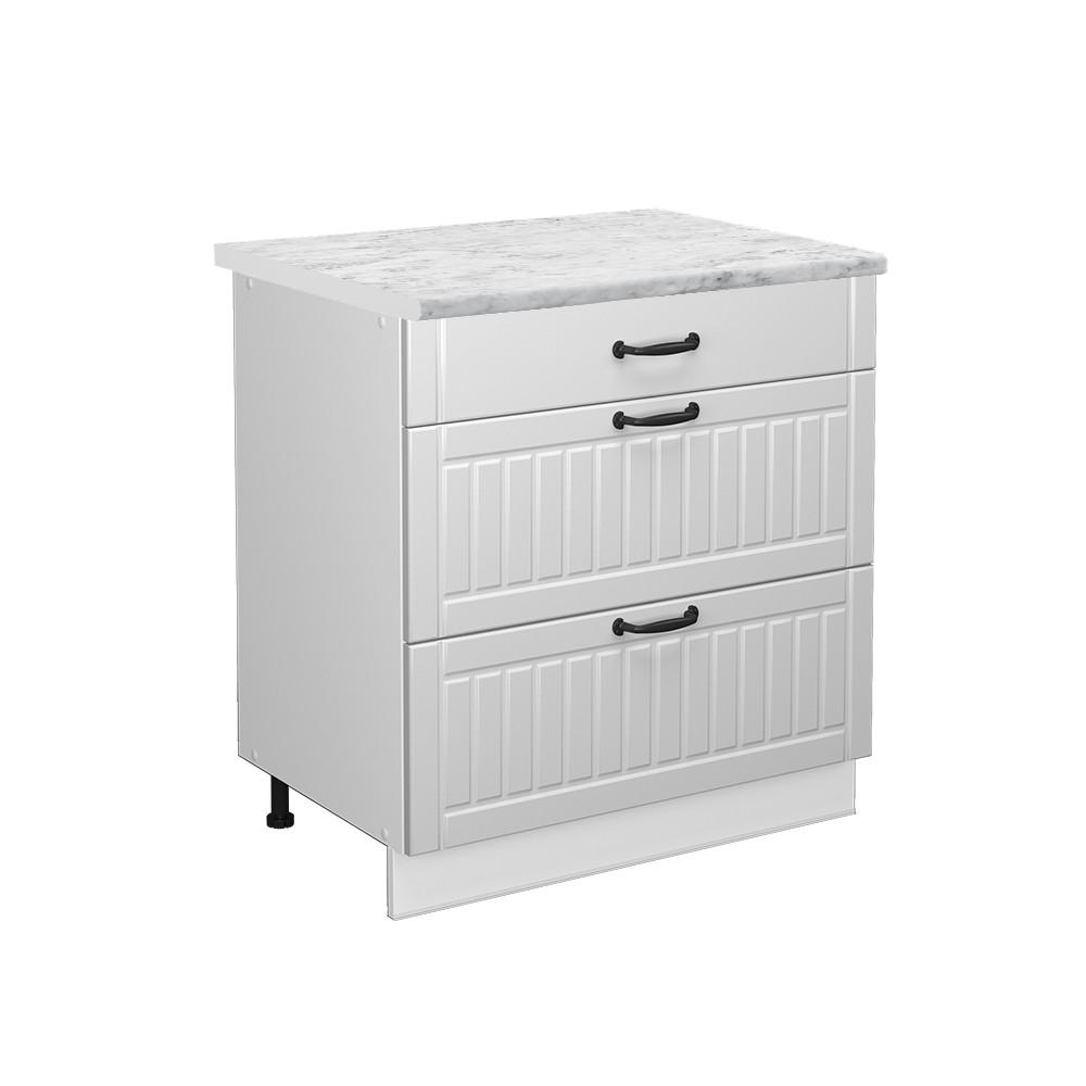 KÜCHENUNTERSCHRANK Fame-Line Weiß Landhaus 80 cm mit 3 Schubladen AP Marmor - Weiß, Holzwerkstoff (80/82/60cm) - Vicco