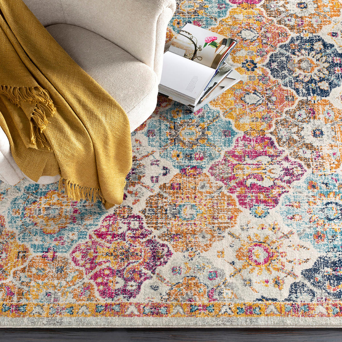 VINTAGE-TEPPICH Ines Rund Ø 160 cm Dunkelorange - Dunkelorange, Textil (160/160cm) - LIVABLISS