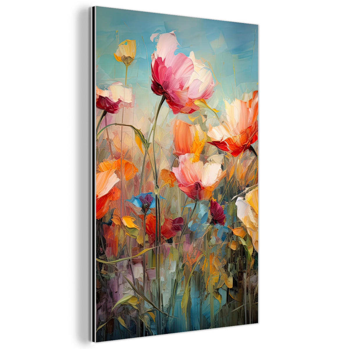 METALLBILD Blumen - Aquarell - Kunst - Botanisch - Natur 40x60 cm - Orange, Metall (40/60cm) - MuchoWow