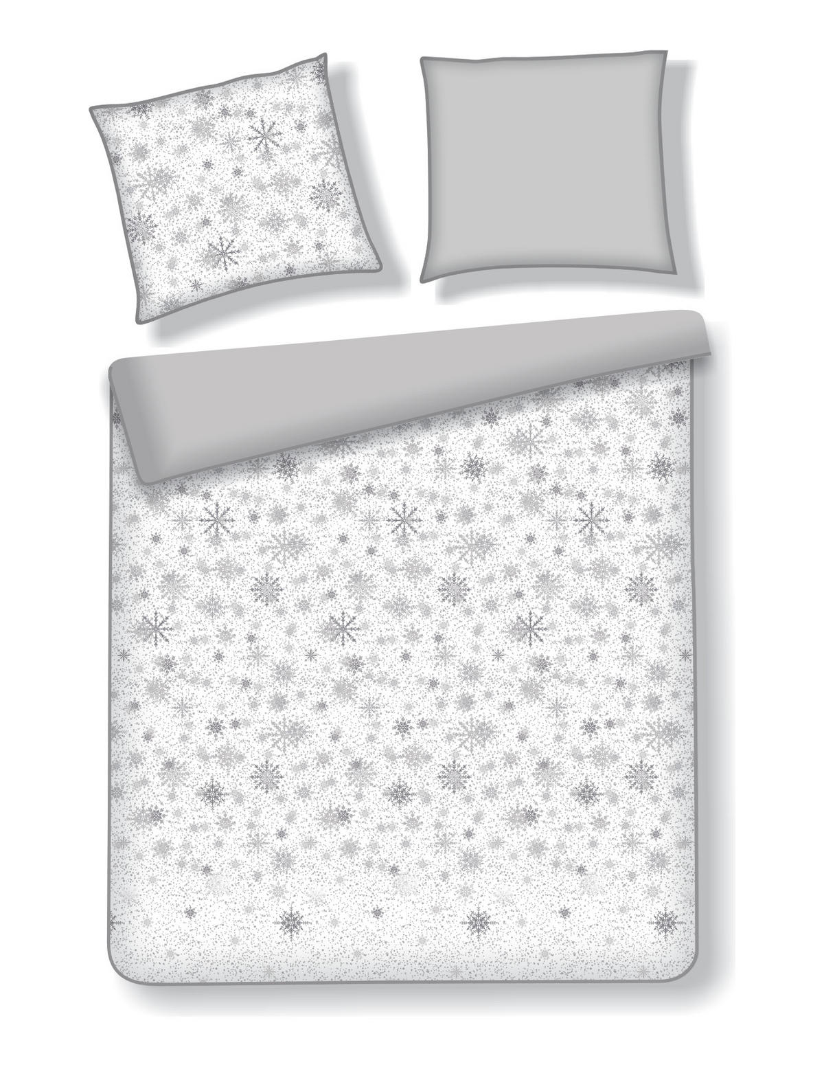 BETTWÄSCHE Satin SNOWF, 160x200 cm, Hellgrau, Winter Weihnachten Bettbezug, Weihnachtsdeko, Christmas, Weihnachtsmotiv - Hellgrau, Textil (160/200cm) - home&you