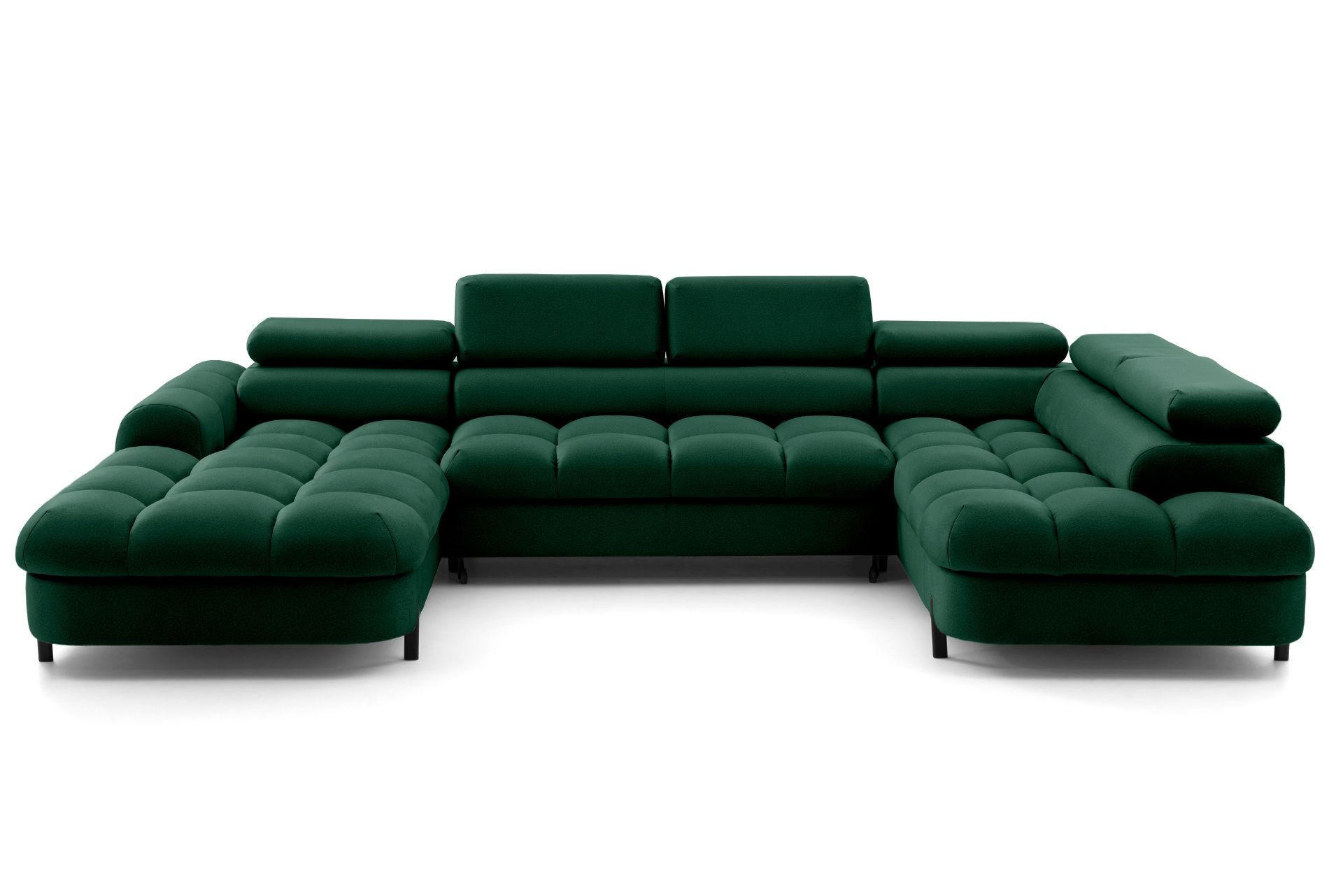 ECKSOFA U-Form BOWL U Rechts mit Schlaffunktion 125x265 Velours Grün - Schwarz/Grün, Holz/Textil (195/90/339cm) - Muffo