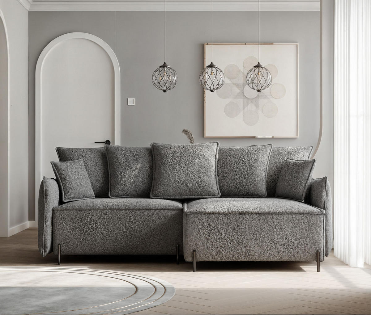 ECKSOFA MARCO Rechts, mit Schlaffunktion und Bettkasten, Dunkelgrau - Dunkelgrau, Textil/Metall (221/148cm) - Idohome