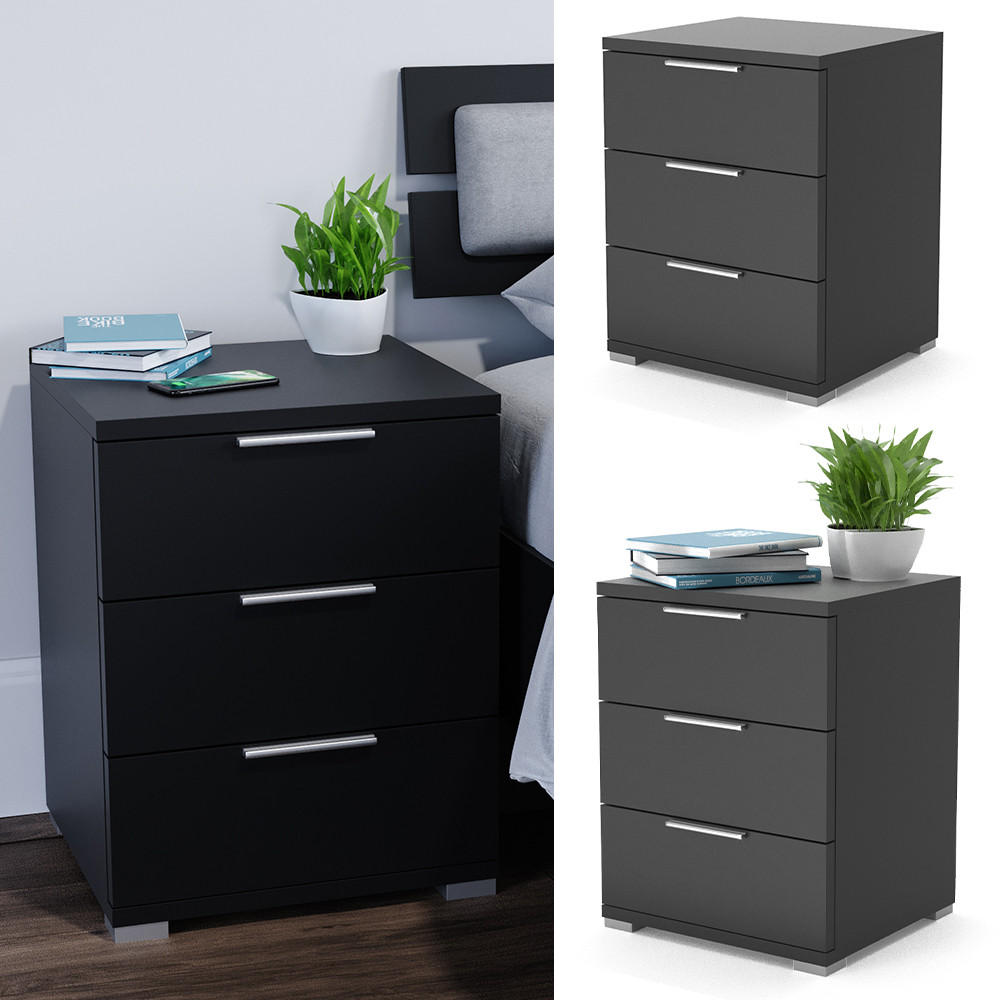 NACHTTISCH Florenz Schwarz 46.2 x 60.5 cm 2er Set - Schwarz, Holzwerkstoff (46.2/60.5/42cm) - Vicco
