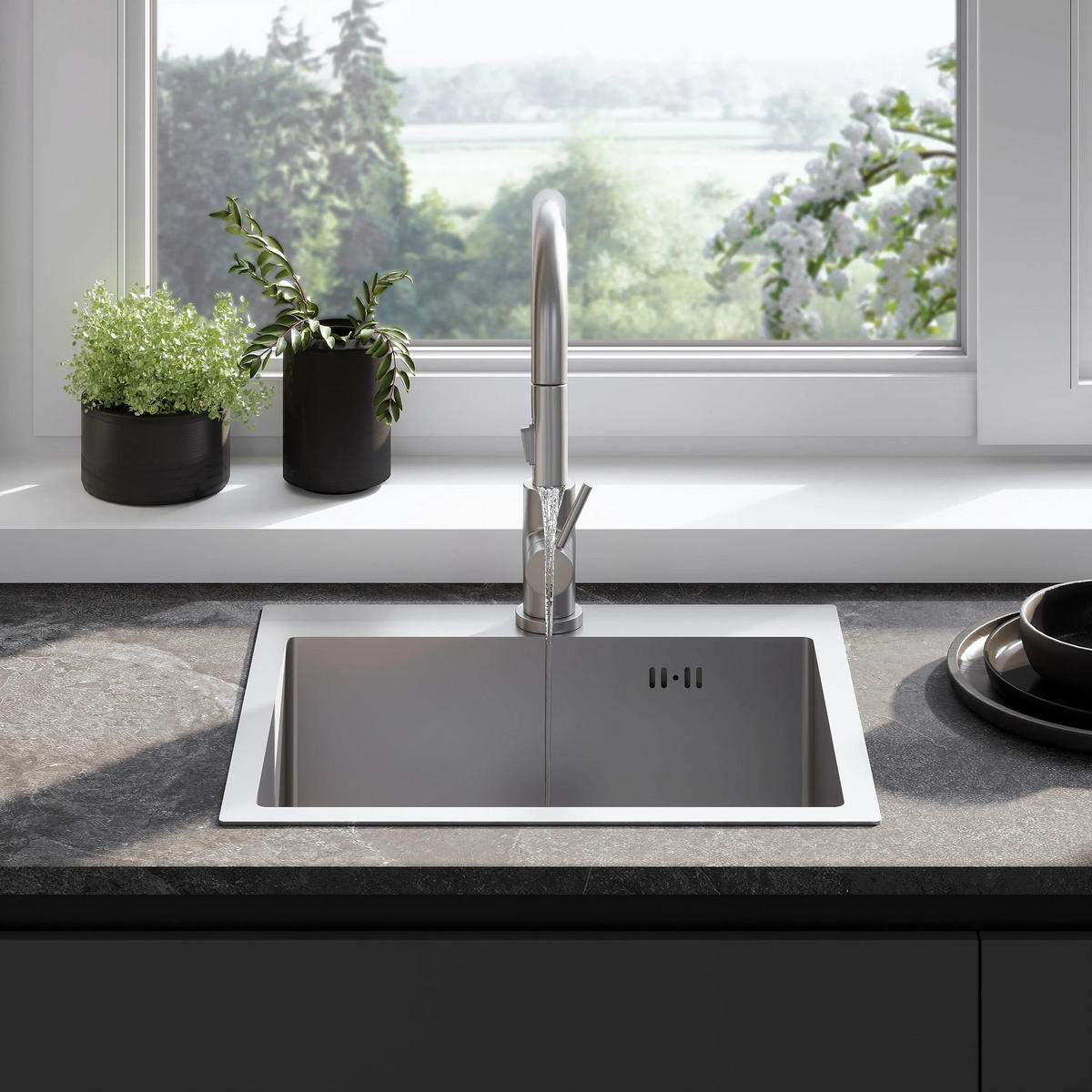 EDELSTAHLSPÜLE Rea Leo 50 Brush Nickel ohne Küchenarmatur - Nickelfarben, Metall (45/19/45cm) - REA