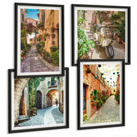 BILDER SET 4er Set - 50x50 cm & 40x60 cm Schwarzer Rahmen - Charmante italienische Straßen und Blumen - Schwarz, Kunststoff (50/50cm) - TULUP