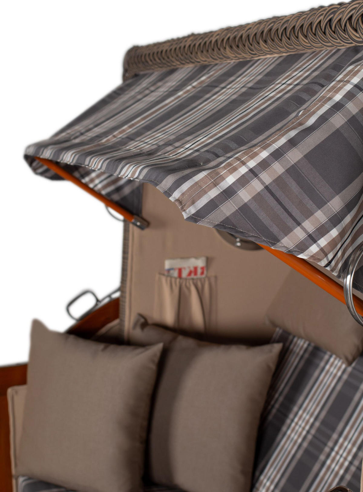 STRANDKORB Komplettset: Ammersee Grande XL Mahagoni Bullauge - PE grau - Modell 522 - Beige/Braun, Holz/Kunststoff (142/165/95cm) - bene living