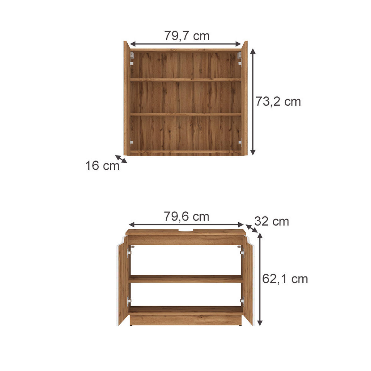 KOUPELNOVÝ NÁBYTEK Lotta Dub/bílá se strukturou dlaždic - bílá/barva dubu, kompozitní dřevo (79.6/62.1/32cm) - Vicco