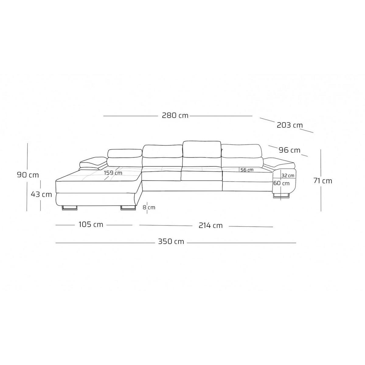 ECKSOFA ALONZO MAXI Links mit Schlaffunktion 125x195 Chenille Grau - Chromfarben/Grau, Holz/Textil (350/203cm) - Muffo