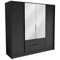 DREHTÜRENSCHRANK CAVA 200/200/51 cm Modern Kleiderschrank 4-türig mit Spiegel Graphitfarben - Graphitfarben, Holzwerkstoff (200/200/51cm) - MASSENO