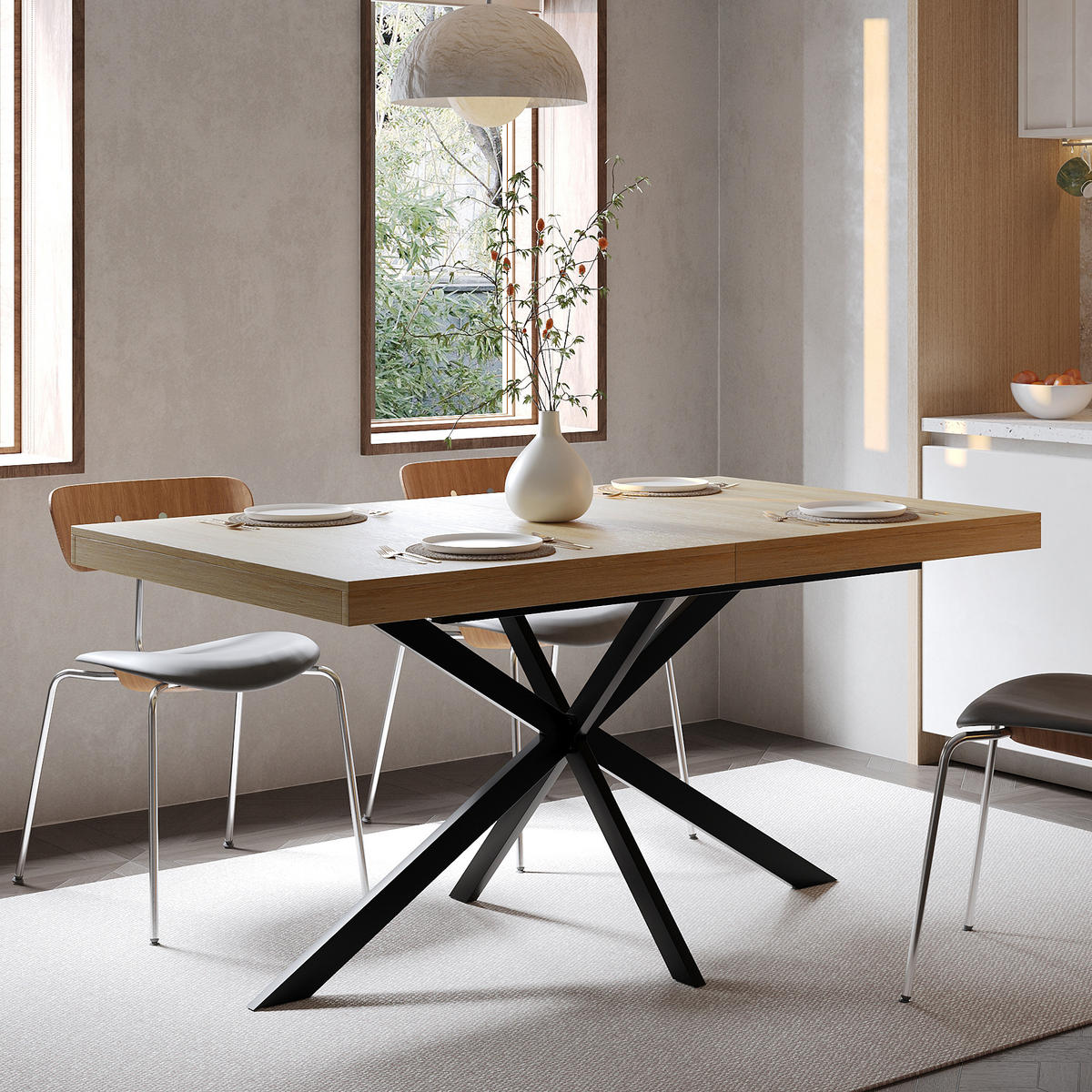 ESSTISCH Natürlich mit verstecktem Stauraum 140-180/80/76 cm - Naturfarben, Holz (80/160/76cm) - Oxeza