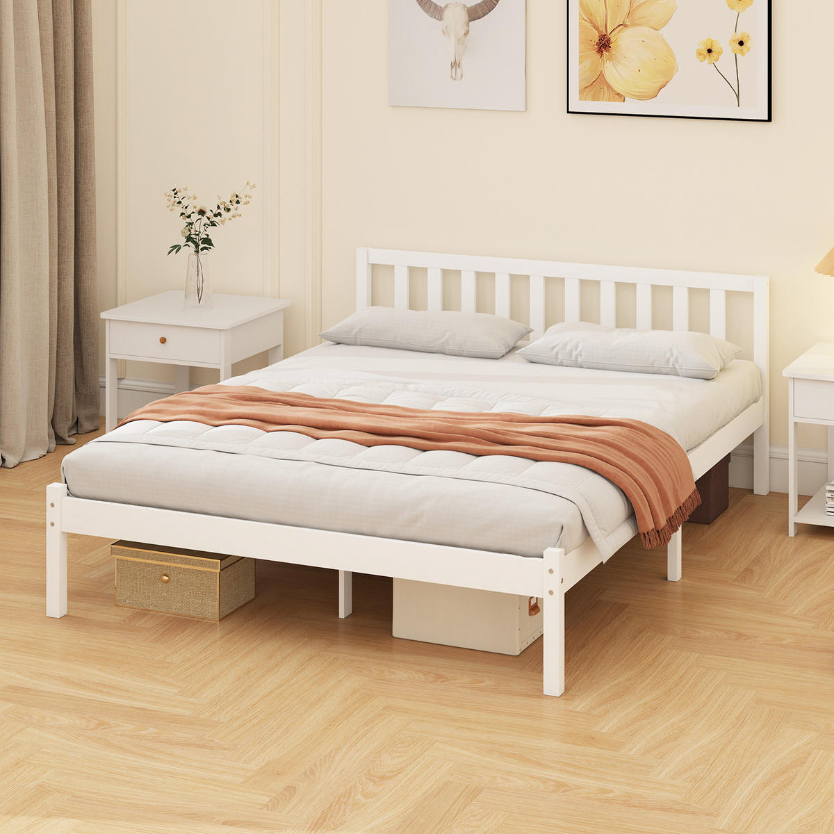 BETT 140x190 cm DE-14673 massives Kiefernholz mit Lattenrost Natur - Weiß, Holzwerkstoff (140/190cm) - ComfortXL