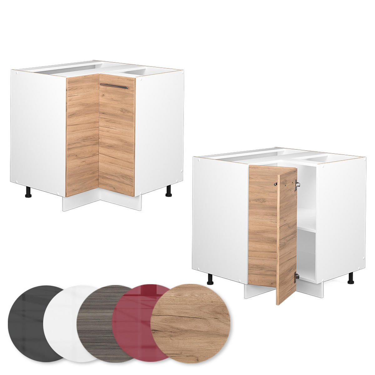 ECKUNTERSCHRANK Fame-Line Goldkraft Eiche 80.5 cm, AP Marmor - Honigeiche/Eiche Wotan, Holzwerkstoff (80.5/82/60cm) - Vicco