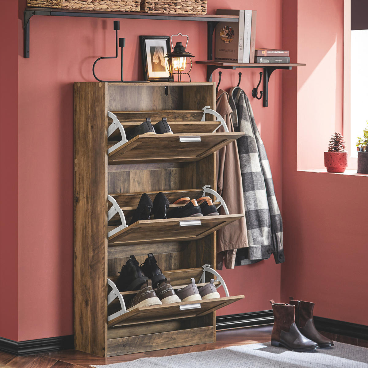 SCHUHSCHRANK Braun - Braun, Holzwerkstoff (60/115/23cm) - SoBuy