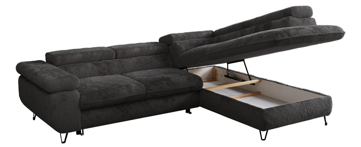 ECKSOFA PETER L Anthrazit Plüsch - Rechts Seite - Anthrazit/Schwarz, Textil/Metall (273/208cm) - MKS