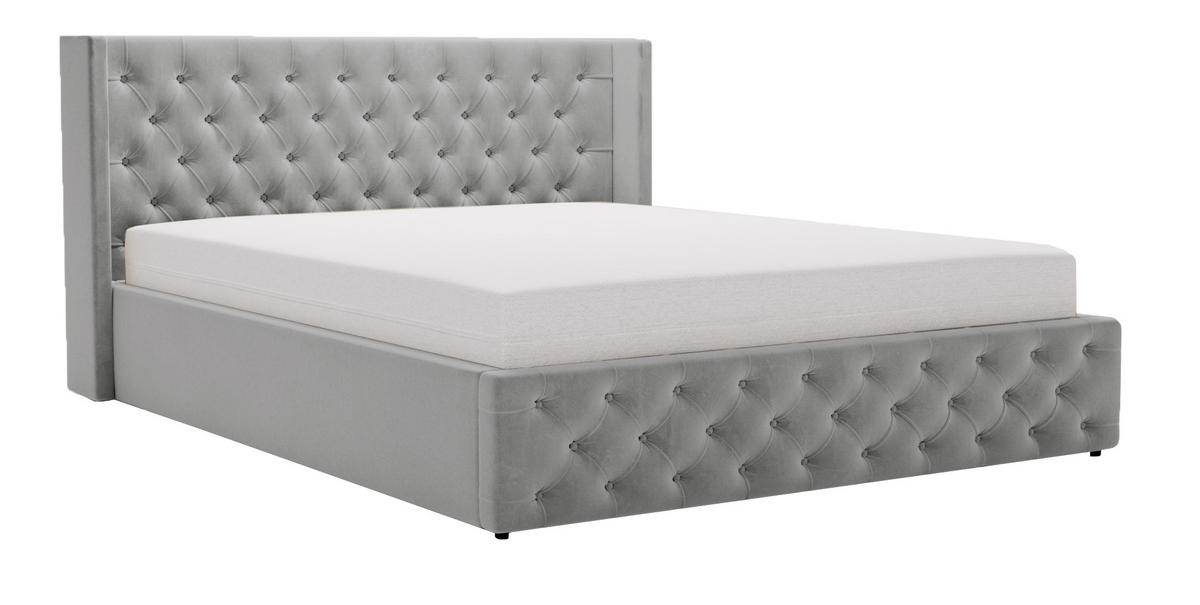 POLSTERBETT 200x200 cm Rolia, Glamour, Chesterfield, Hellgrau - Grau, Holz/Textil (200/200cm) - Emporius