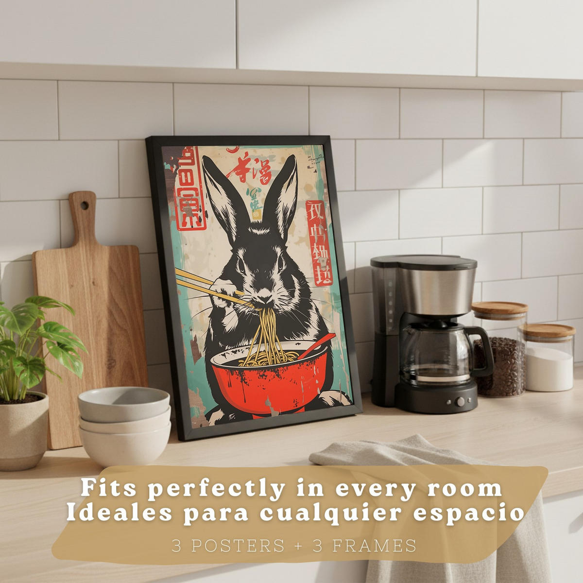 PLAKAT Sada 3 Ramen Animals A3 Černý rám - černá, papír (29.7/1/42cm) - Nacnic