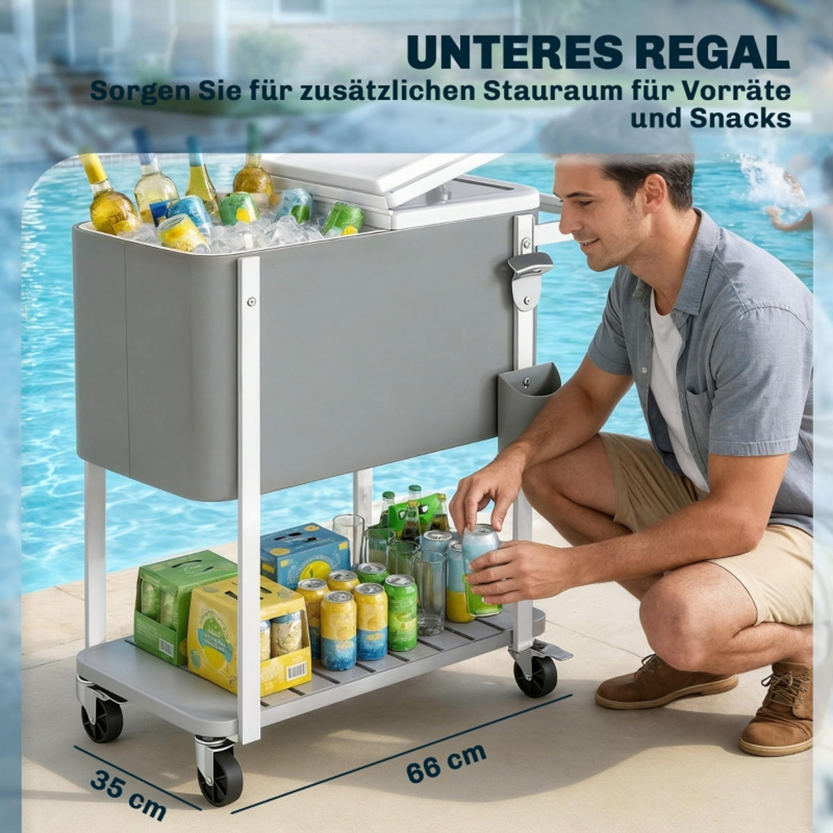 KÜCHENWAGEN 56L Kapazität, Mobiler Getränkewagen MIT ROLLEN, Für Gartenpartys - Grau, Holzwerkstoff (38/83/84cm) - Rolipo