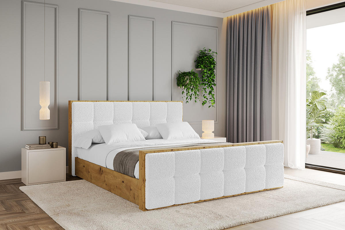 POLSTERBETT mit Bettkasten, Fußteil und Lattenrost, Boxbett ohne Matratze - ENZO7-Z 160x200 Weiß - Weiß, Holzwerkstoff/Textil (160/200cm) - ALTDECOR